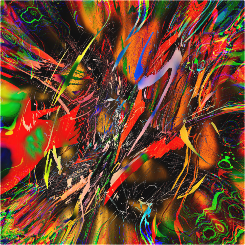 Jagged bursts of neon green, scarlet and amber on black — transients, fine art print by mankofunk, Sascha Markus Huth