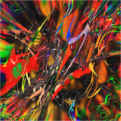 Jagged bursts of neon green, scarlet and amber on black — transients, fine art print by mankofunk, Sascha Markus Huth