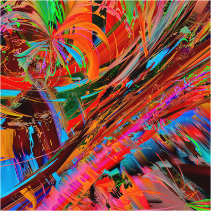 Orange, coral and turquoise bands stretched into diagonal motion — oszillae, fine art print by mankofunk, Sascha Markus Huth