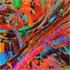 Orange, coral and turquoise bands stretched into diagonal motion — oszillae, fine art print by mankofunk, Sascha Markus Huth