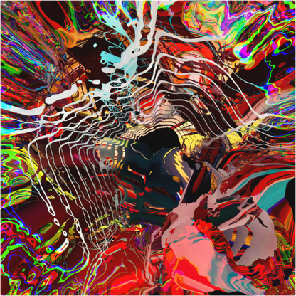 Kaskaden weißer, gekräuselter Linien auf psychedelischem Karmesinrot – reverb, Fine-Art-Print von mankofunk, Sascha Markus Huth