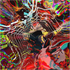 Kaskaden weißer, gekräuselter Linien auf psychedelischem Karmesinrot – reverb, Fine-Art-Print von mankofunk, Sascha Markus Huth