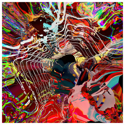 Cascades of white rippling lines over psychedelic crimson — reverb, fine art print by mankofunk, Sascha Markus Huth