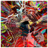 Cascades of white rippling lines over psychedelic crimson — reverb, fine art print by mankofunk, Sascha Markus Huth