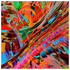 Orange, coral and turquoise bands stretched into diagonal motion — oszillae, fine art print by mankofunk, Sascha Markus Huth