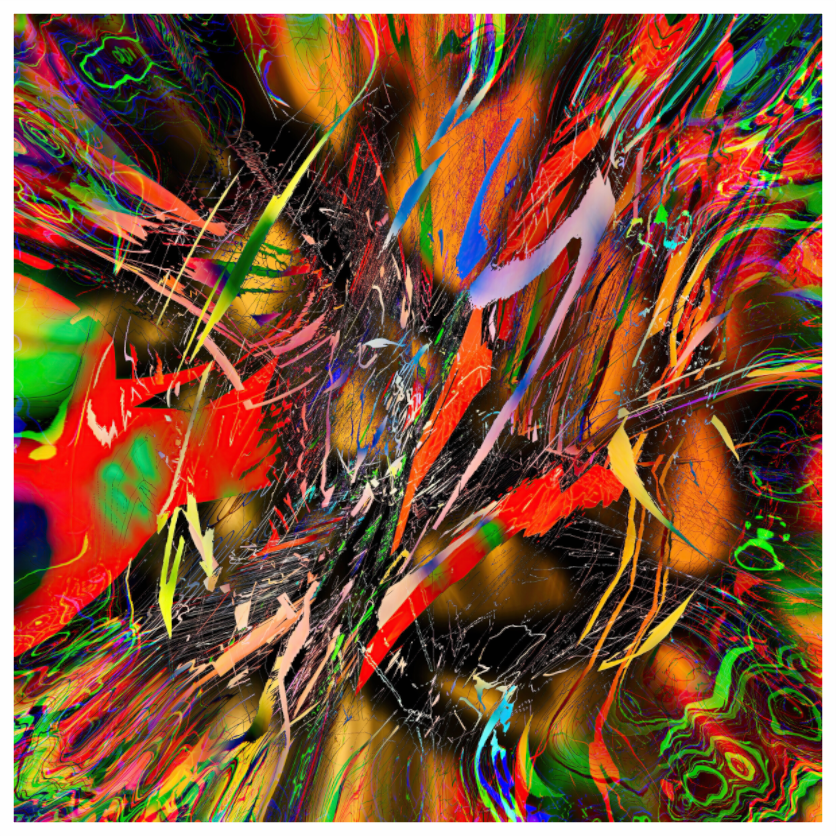 Jagged bursts of neon green, scarlet and amber on black — transients, fine art print by mankofunk, Sascha Markus Huth