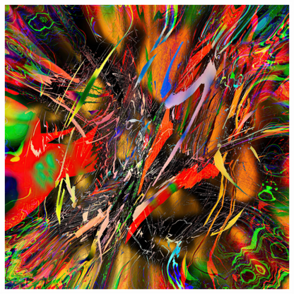 Jagged bursts of neon green, scarlet and amber on black — transients, fine art print by mankofunk, Sascha Markus Huth