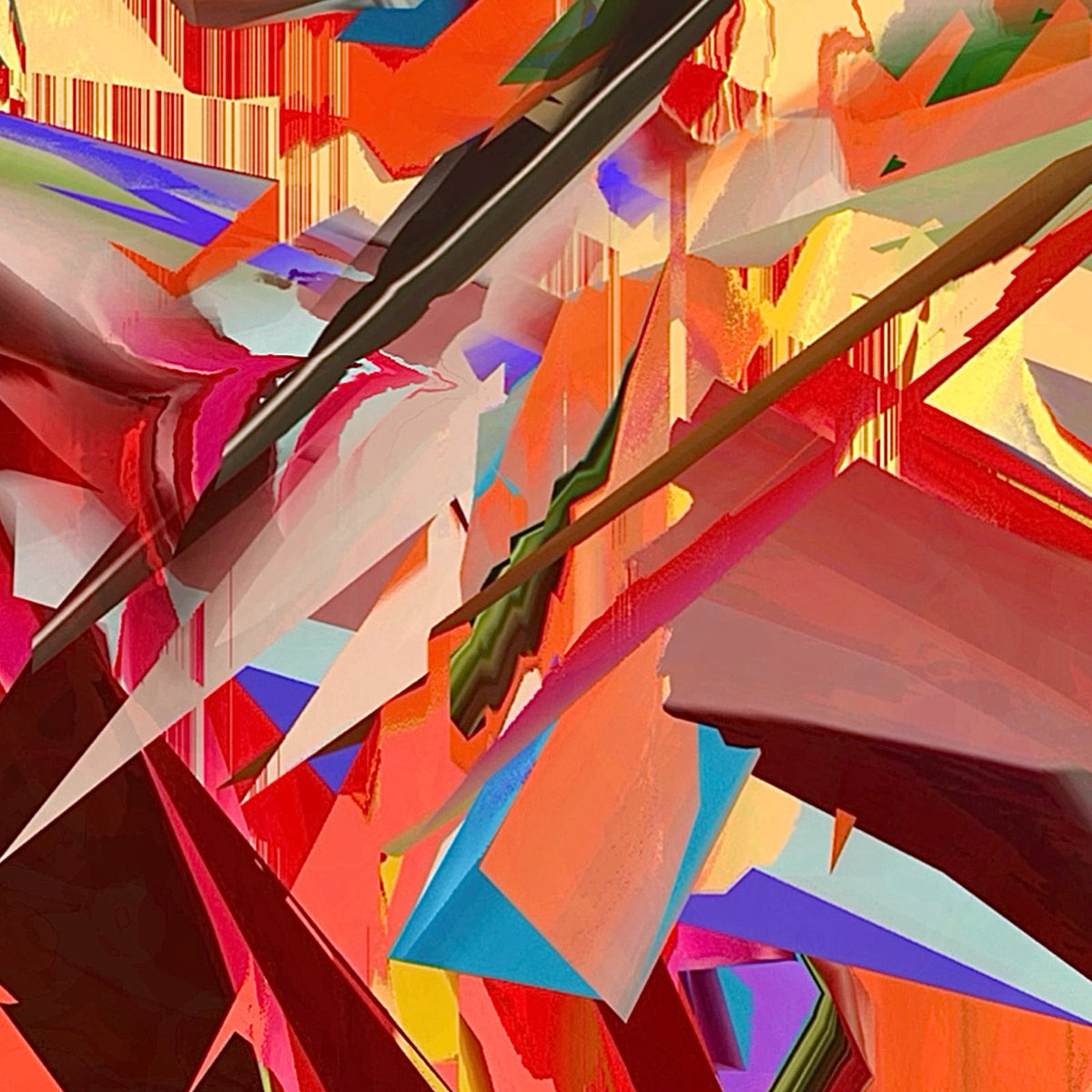 Sharp overlapping planes of orange, cream and violet, crossed by two dark blades — cover of the shards series