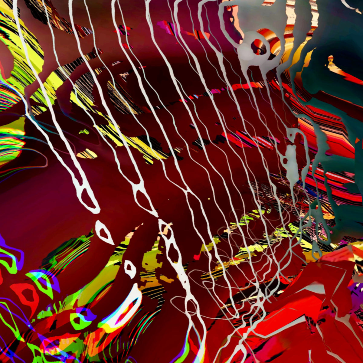 Beaded strands hanging over deep wine red, yellow flicker at the edges — cover of the signals series